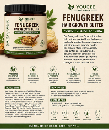 Fenugreek Hair  Butter – Thickening Moisturizer for Dry, Damaged & Thinning Hair | Youcee Botanicals